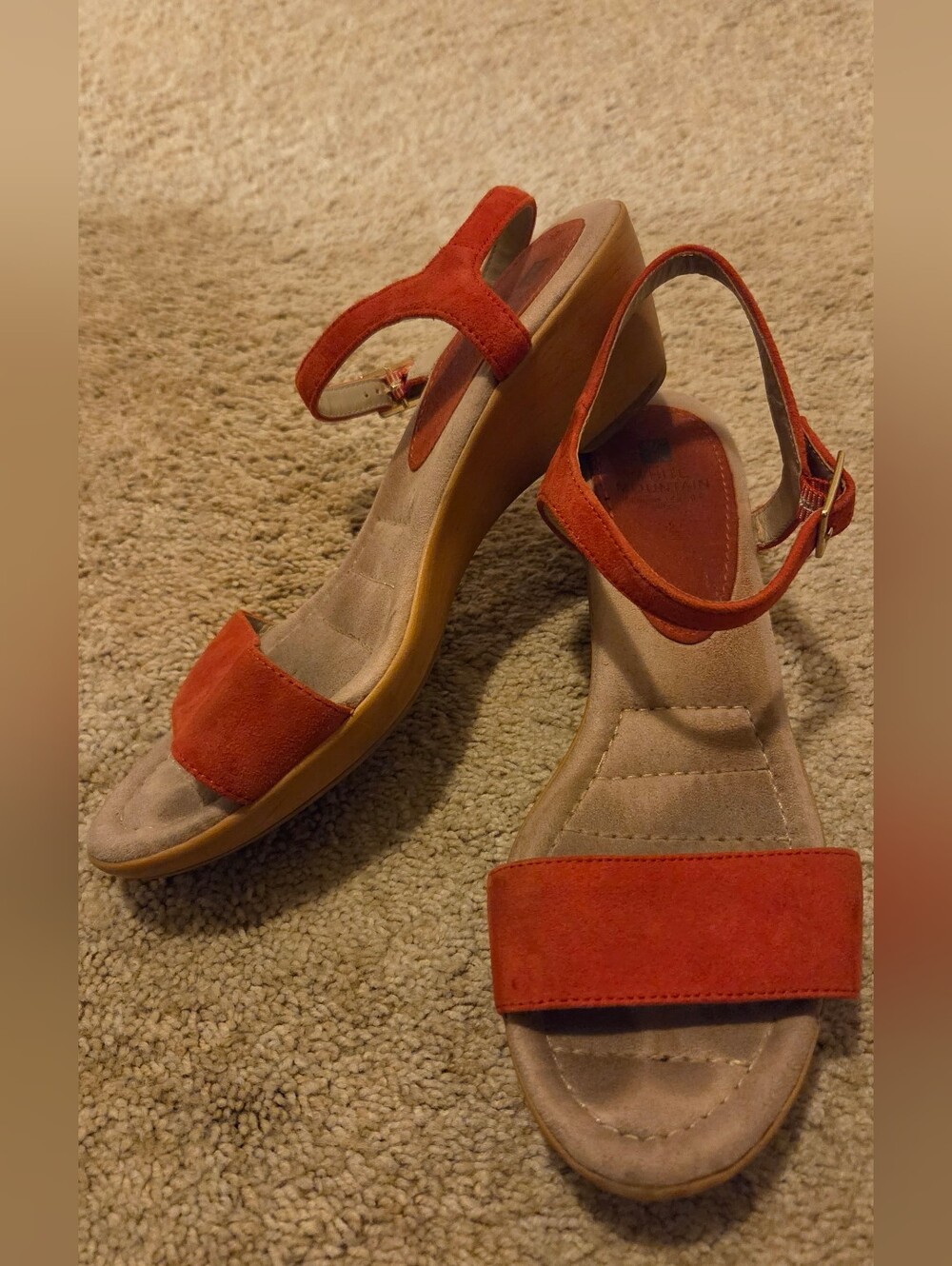 White Mountain Orange Suede Ankle-Strap Wedge Sandals
